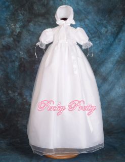Baptism Christening Long Gown Dress Bonnet Robe Size 3 6month CN001