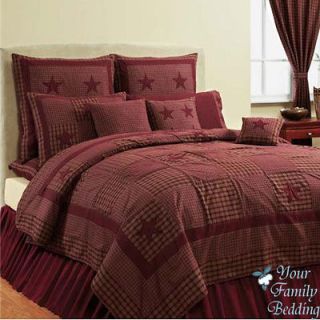 Twin Queen King Size Burgundy Plaid Patchwork Quilt Bedding Bed Set