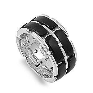 Rhodium Plated Black Onyx Stone Ring Gorgeous Unique Fashion Band New