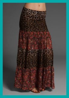 Blu Moon Planet Blue ALMOST FAMOUS Leopard Red Boho Floral Skirt NEW