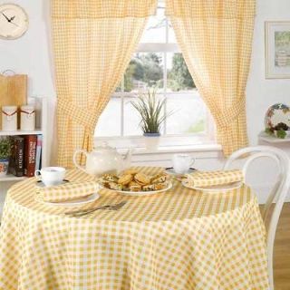 Molly Gingham Check Kitchen Pencil Pleat Curtains, Lemon, 46 x 42 Inch