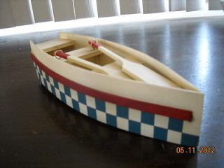13 HANDMADE PAINTED WOOD ROWBOAT WITH OARS   3 HIGH, 4 BEAM   VERY