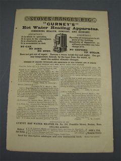 Antique 1880s GURNEYS Hot Water Heater Company Ad
