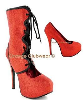 BORDELLO Red Glitter Womens Pumps W/Detaching Ankle