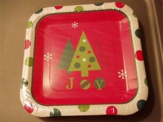 Christmas Trees With A Red And Green Polka Dot Border Paper Plates.