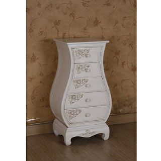 Carved Wood 5 Drawer Bombay Chest White, from Brookstone