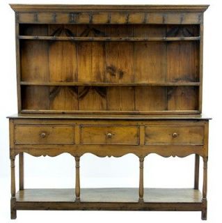 18TH CENTURY ANTIQUE SOLID OAK AND ELM DRESSER AND RACK