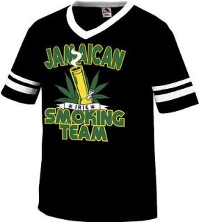 SMOKING TEAM  FUNNY JAMAICAN BONG GANJA  Mens Ringer V Neck T shirt