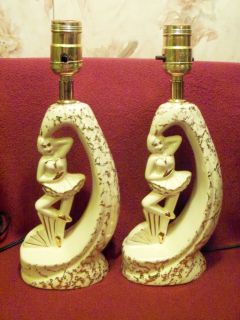 Pair of 22k Gold & Porcelain/Chin a Ballerina Table Lamps, 1940s