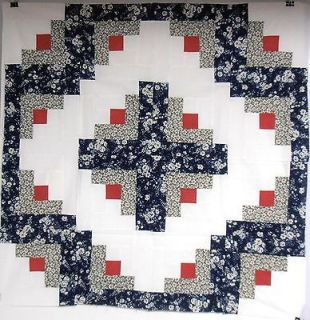 Unfinished Log Cabin Quilt Top / Lap Throw Navy Blue and a Sea of