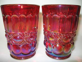 pair of ruby red carnival glass eyewinker tumblers cups goblets royal