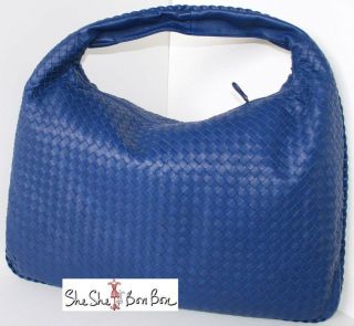 NEW Bottega Veneta Intrecciato Blue Leather Maxi Veneta Hobo NWT