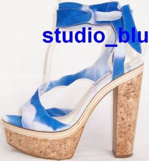BRIAN ATWOOD Blue Tie Dye Cork Platform Sandals Shoes 37 7