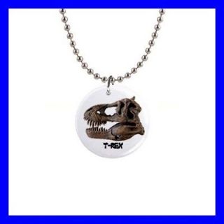 Button Necklace Pendant T REX FOSSIL Dinosaur Skull Jurassic Park