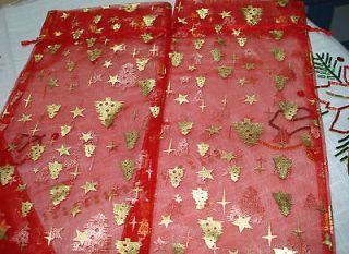 Organza Wine Bottle Bag Christmas Holiday Gift Tree Star Red14x5.5