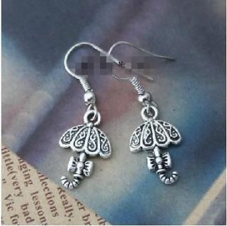 Retro Vintage Silver Umbrella with Bow Knot GOTH Earrings Pendants