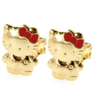 Gold Filled 18K Small Earrings Hello KITTY Pink Bow Kids Infants Push