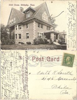 Antique Vintage Postcard Webb House Wellesley MA 1909 FC Sextons