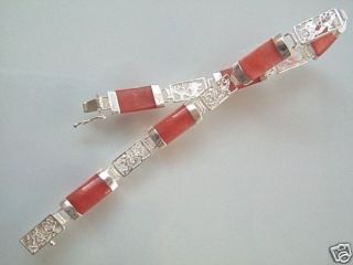 925 Sterling Silver BABY DRAGON & Red Jade Bracelet    bs092