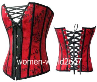 NEW BROCADE FLOWER STEEL BUSK TOP CORSET LINGERIE WITH G STRING S M L