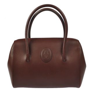 Authentic Must De Cartier Vintage Hand Bag Bordeaux Leather M04587