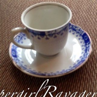 VTG Blue White Porcelain Ceramic China Leart Brazil Teacup Saucer