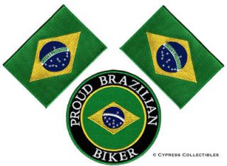 LOT 3 PROUD BRAZILIAN BIKER IRON ON PATCH BRAZIL FLAG embroidered