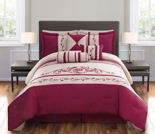 Piece Queen Florencia Embroidered Comforter Set Red/Taupe