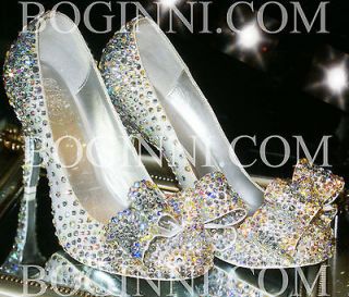 Bridal I do Aurora Borealis AB Crystal glass slipper wedding shoes by