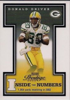 2003 Donald Driver Packers Playoff Prestige Inside The Numbers #IN 21