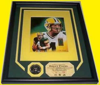 BRETT FAVRE Highland MINT 16x13 Game Used Jersey Litho & Silver Coin #