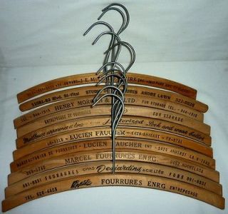 LOT OF 10 VINTAGE WOODEN ADVERTISING CLOTHES HANGERS FRENCH ENGLISH