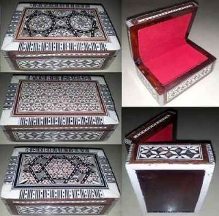 Inlaid Mother of Pearl Wood Jewelry Box handmade WITH Velvet Inside