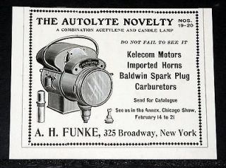 1903 OLD MAGAZINE PRINT AD, FUNKE, AUTOLYTE COMBINATION ACETYLENE