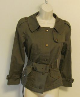 Burberry Brit Ampney olive green canvas jacket coat belt snap US 2