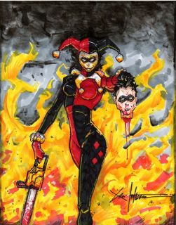 Harley Quinn Horror Robin Original Art by Chris Fulton 8.5 x 11