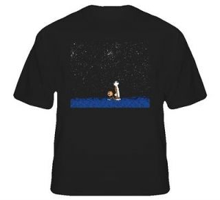 Calvin and Hobbes Stargazing NEW Black Tee Cartoon T Shirt