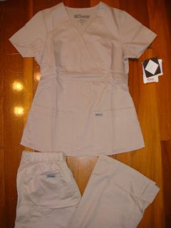 Greys Anatomy Mock Wrap Top & Pant Khaki Scrubs Set Nursing Uniforms