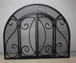 UNI Single Panel Black Iron Ornate Screen w/ Doors S 1096