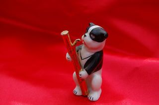 Porcelain BAnd dog GErmany Boston Terrier Bassoon flute NICE Bully dog