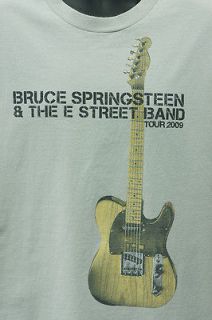 Bruce Springsteen L Beige Gray T Shirt 2009 Tour Large Guitar E Street