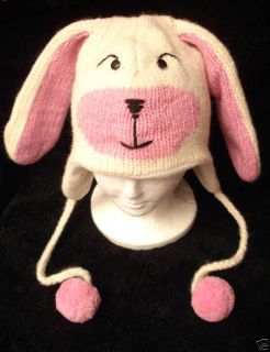 BUNNY HAT Knit animal ski cap rabbit ADULT pink toque beanie costume