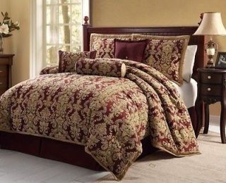 Sussex Burgundy/Gold 11 piece Luxury Comforter Bedding Set, Queen/King