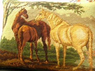 Vintage Needlepoint Pillow Cushion Cover Petit point   Luxury Horse