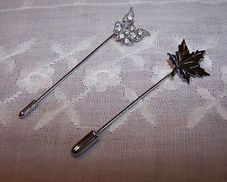 Lot of 2 Silver Tone Pins Butterfly w/Clear Stones & Maple Leaf/Lapel