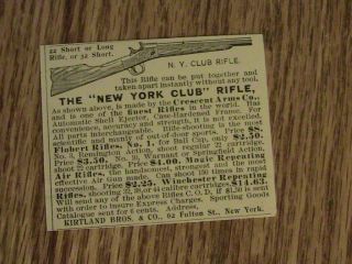 1892 NEW YORK CLUB RIFLE ADVERTISEMENT antique gun ad winchester