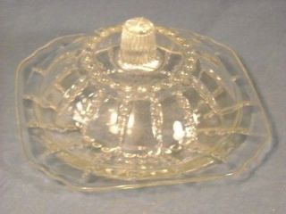 GLASS PRESSED GLASS COVERED DOME BUTTER DISH DEW DROPS 6 SQ