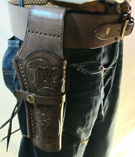 38 or 357 cal. Western Leather Tooled Holster & Gun Belt Rig 32  34