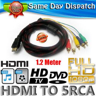Plated HDMI to 5 RCA Composite Phono A/V Cable Lead For PC HDTV Plasma