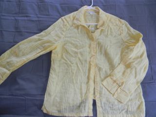 JM Collection Womens 100% Linen Blouse Shirt Light Yellow Soft and